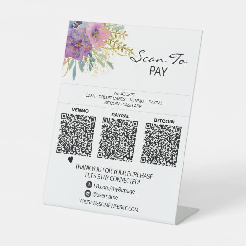 *~* 3 PAYMENTS Table Tent QR Tabletop Flowers Pedestal Sign