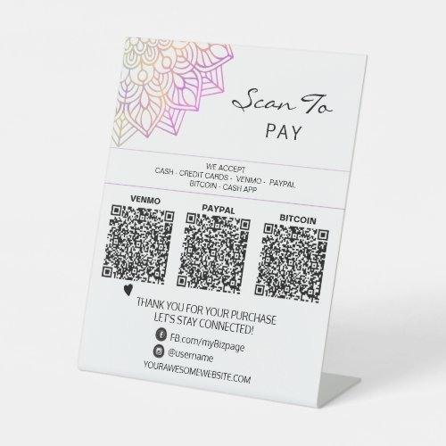 *~* 3 PAYMENTS Table Tent QR Yoga Tabletop Reiki  Pedestal Sign