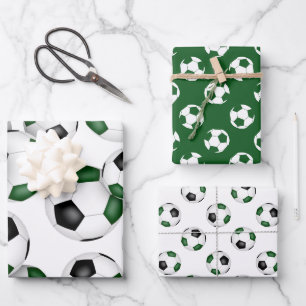3 pc variety green black team colors soccer wrapping paper sheets