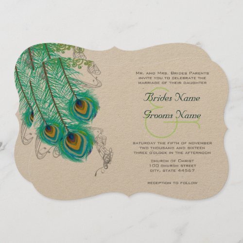 3 Peacock Feathers  Wedidng Invite