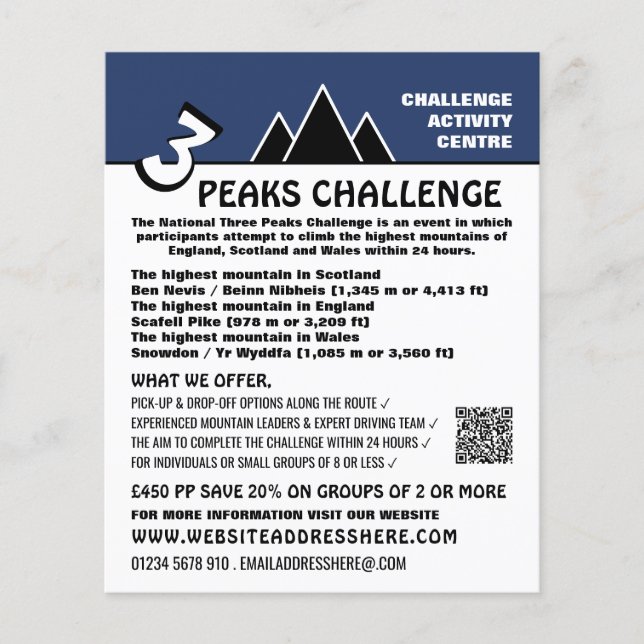 3 Peaks Challenge, Mountaineering Company Advert Flyer (Front)
