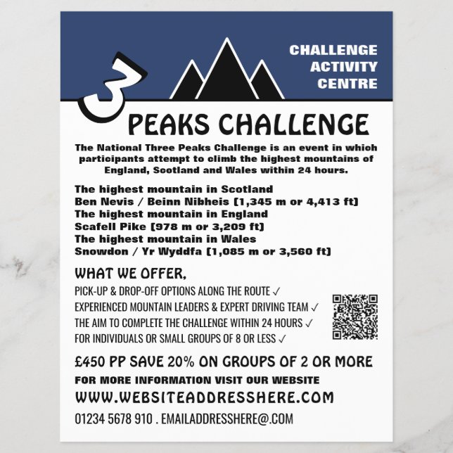 3 Peaks Challenge, Mountaineering Company Advert Flyer (Front)