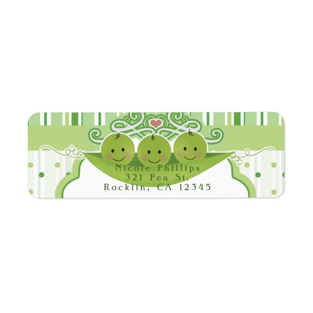 3 Peas in a Pod Triplets Baby Shower Invitation Label (Front)