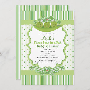 3 Peas in a Pod Triplets Baby Shower Invitations