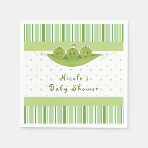 3 Peas in a Pod Triplets Baby Shower Party Custom Paper Napkins