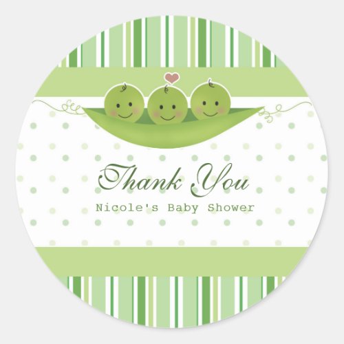 3 Peas in a Pod Triplets Baby Shower Party Favor Classic Round Sticker