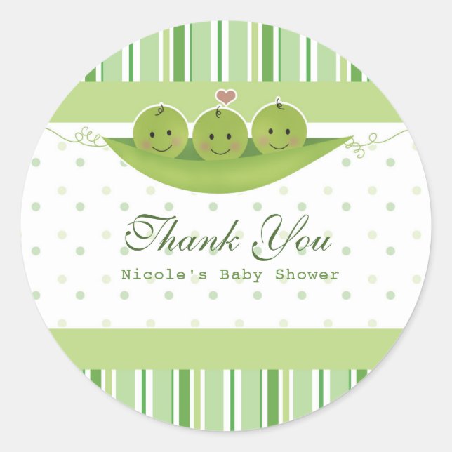 3 Peas in a Pod Triplets Baby Shower Party Favor Classic Round Sticker (Front)