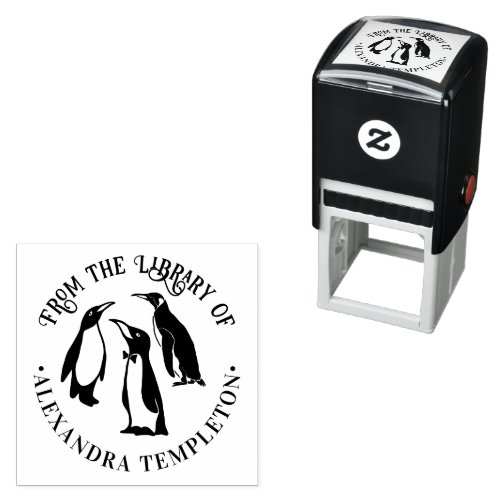 3 Penguins Silhouette âœFrom the Library ofâ Name Self_inking Stamp