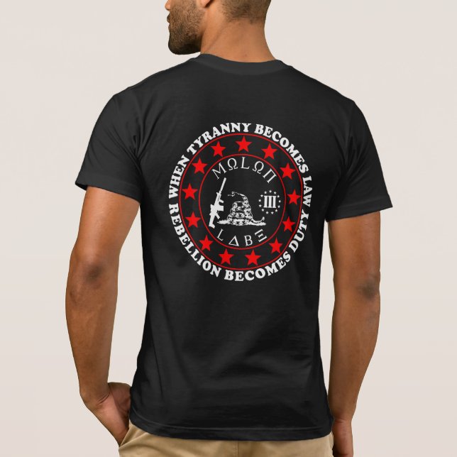 3-Percenter, Molon Labe, Gadsden Snake, T-Shirt (Back)