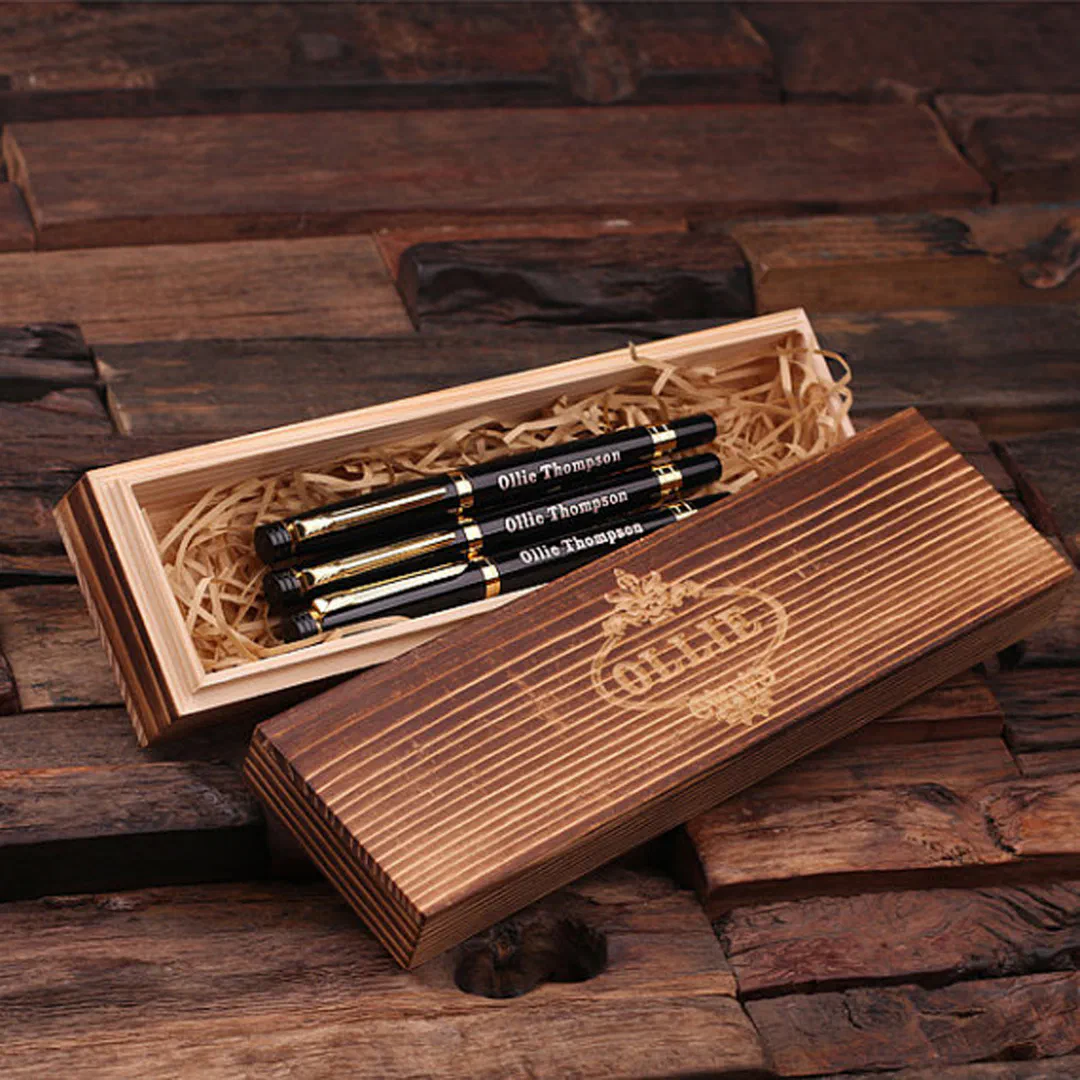 3 Personalized Gold Ballpoint Pens Stationery Gift (Inside)