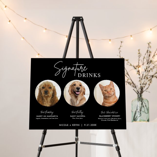 3 Pets Signature Drink Sign Black Wedding Bar Sign (In Situ (Stand))