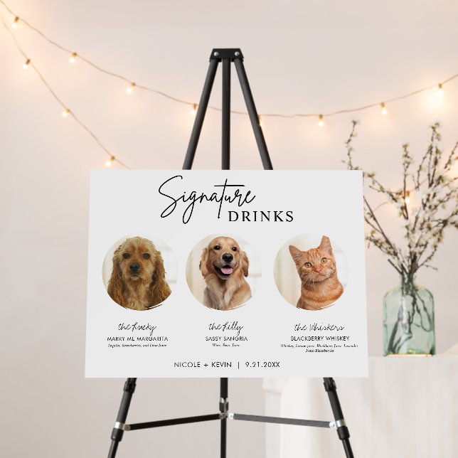 3 Pets Signature Drinks Sign Wedding Bar Sign (In Situ (Stand))