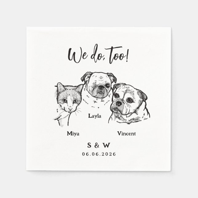 3 Pets Wedding Napkins (Front)