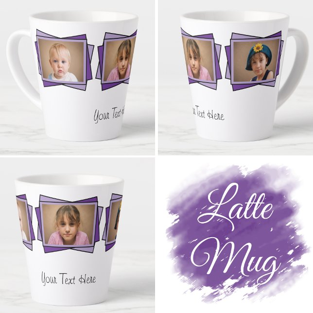 3 photo add your text purple latte mug (Creator Uploaded)