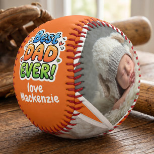 3 Photo and Text Personalized Best Dad Ever Baseball