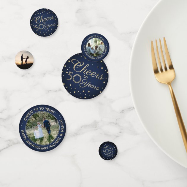 Handmade Circle Table confetti Navy and gold 