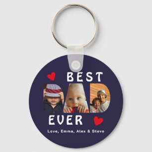 3 Photo Best Dad Ever Collage Custom Keychain