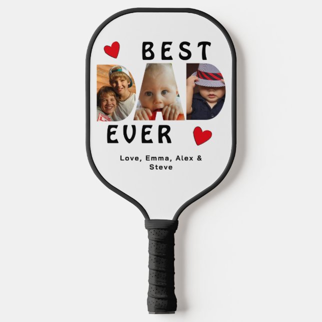 3 Photo Best Dad Ever Collage Custom  Pickleball Paddle (Front)