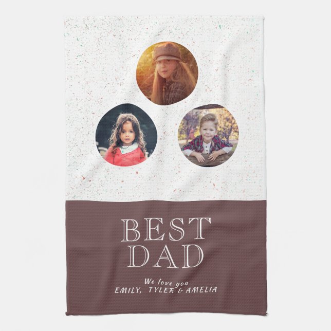 3 Photo Best Dad Typography Father`s Day Kitchen Towel (Vertical)
