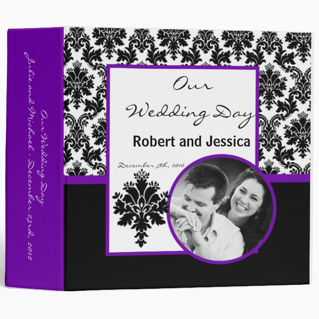 3" Photo Binder Scrapbook Black Purple Damask (Front/Spine)