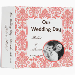 3" Photo Binder Scrapbook Coral White Damask Lace