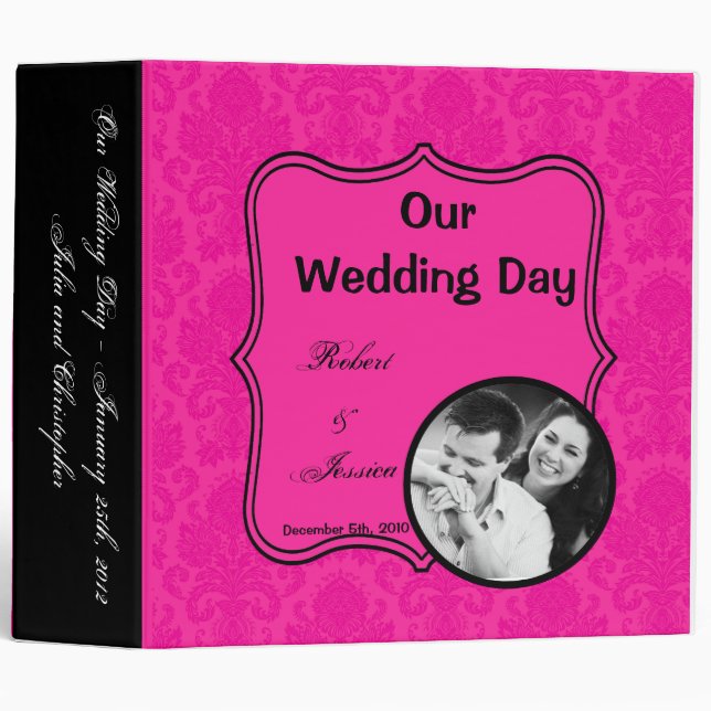 3" Photo Binder Scrapbook Hot Pink Bla Damask Lace (Front/Spine)