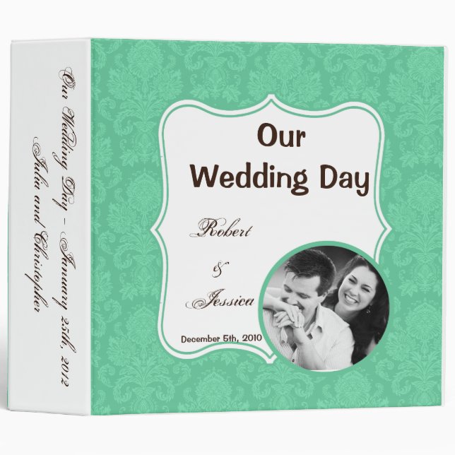 3" Photo Binder Scrapbook Mint White Damask Lace (Front/Spine)