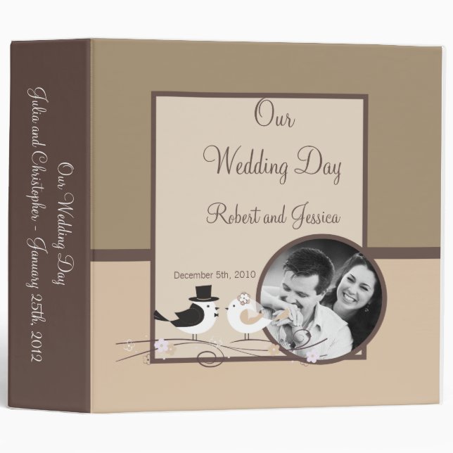 3" Photo Binder Scrapbook Wedding Birds Bride (Front/Spine)