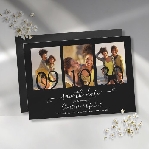 3 Photo Black And White Wedding Save The Date Magnetic Invitation