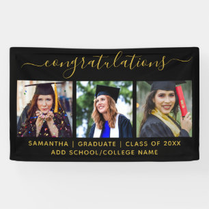 3 Photo Black Gold Congratulations Graduate 2022 Banner