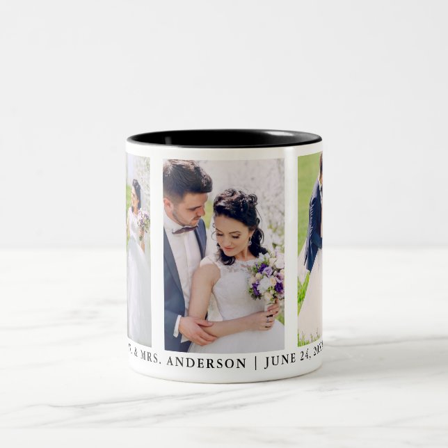 3 Photo Bride and Groom Mr. and Mrs. Wedding Two-Tone Coffee Mug (Center)