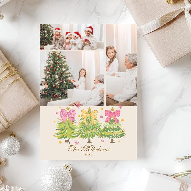 3 Photo Bright Ribbon Trees Holiday Family Card (Creator Uploaded)