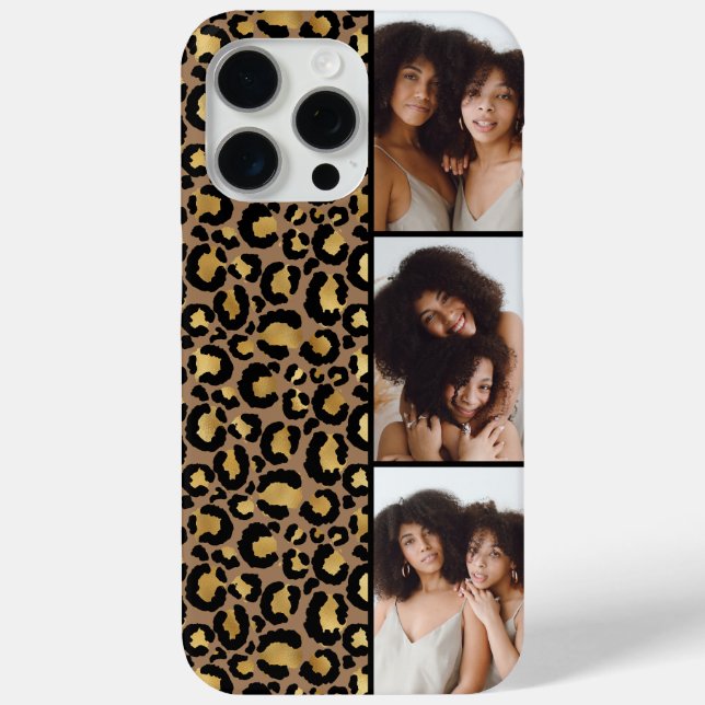 3 Photo Brown And Gold Leopard Print Case-Mate iPhone Case (Back)