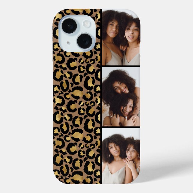 3 Photo Brown And Gold Leopard Print Case-Mate iPhone Case (Back)