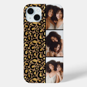 3 Photo Brown And Gold Leopard Print iPhone 15 Plus Case