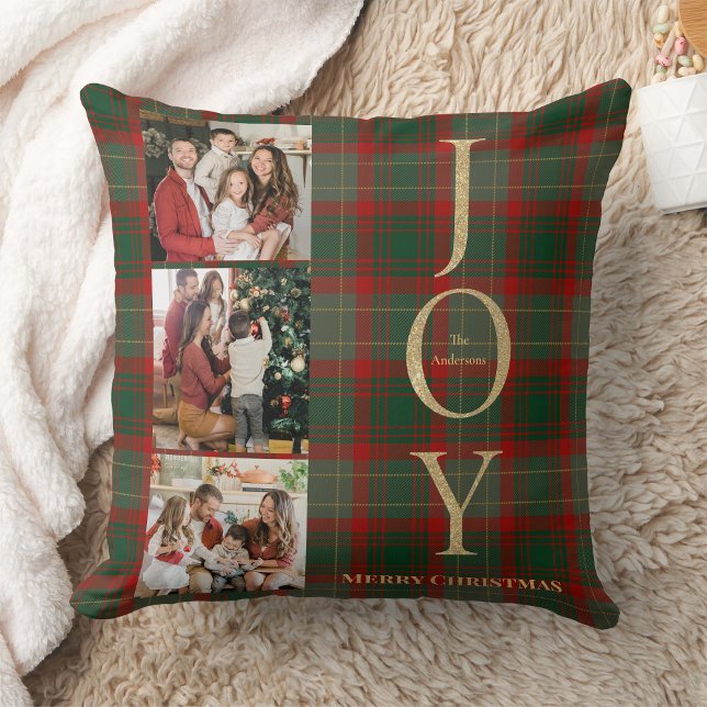 3 Photo Buffalo Plaid Christmas  Throw Pillow (Creator Uploaded)