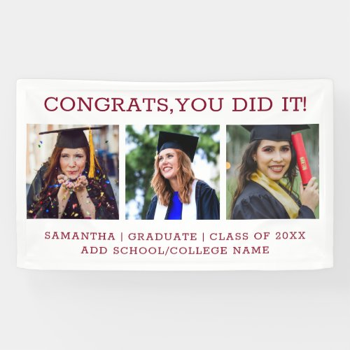 3 Photo Burgundy Congrats Graduate 2023 White Banner