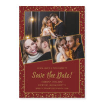 3 Photo Burgundy Red Gold Save The Date Magnetic Invitation