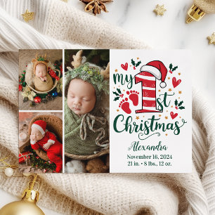 3 Photo Candy Cane Baby 1st Christmas Holiday Card