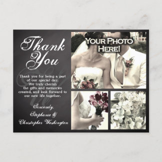 3 Photo Chalkboard Custom Wedding Thank You Card