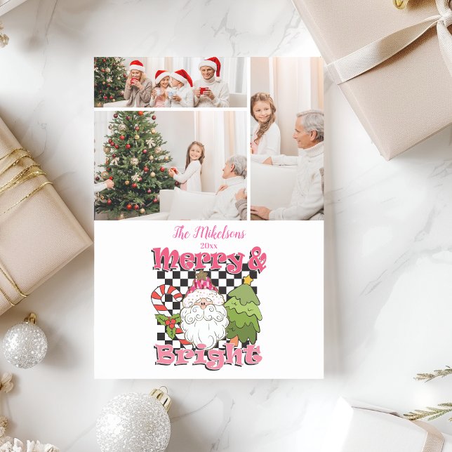 3 Photo Checkered Merry & Bright Christmas Holiday Card (Creator Uploaded)