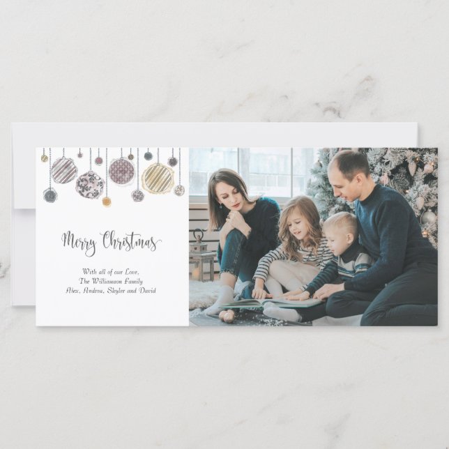 3 photo Christmas Card with Ornaments (Front)