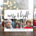 3 Photo Christmas Collage - Merry & Bright - Holiday Postcard<br><div class="desc">FRONT DESIGN: 3 square photos and a large script font are highlights of this trendy design. A modern look for a holiday photo card with a large "merry and bright" in a funky, handwritten script font in black and white. For advanced users, you can go to the design area and...</div>