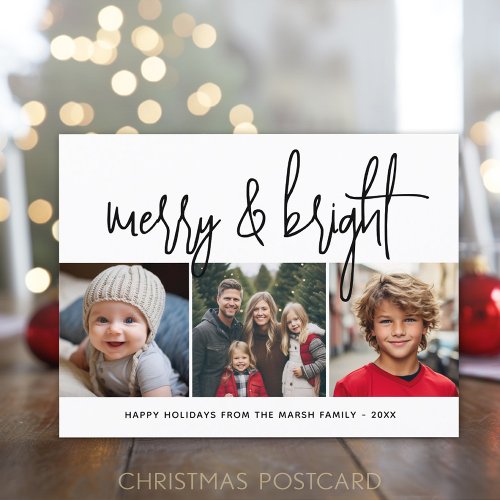 3 Photo Christmas Collage _ Merry  Bright _ Holiday Postcard