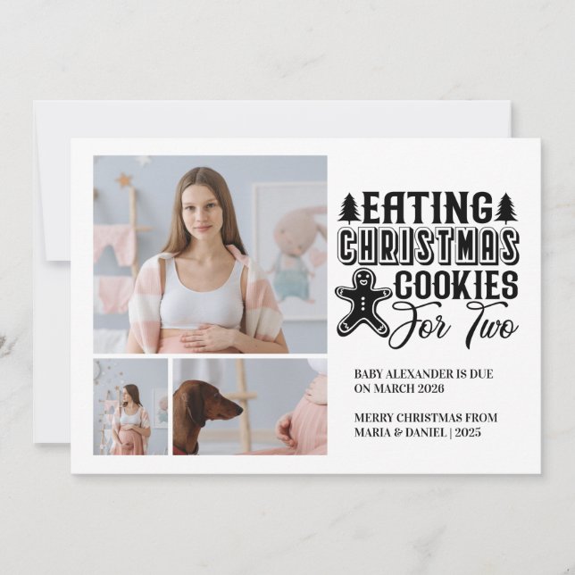 3 Photo Christmas Cookies for 2 Pregnancy  Holiday Card (Front)