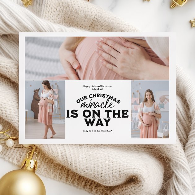 Pregnancy christmas card - Pink Dramatic personalized gifts for you 3 photo christmas pregnancy announcement