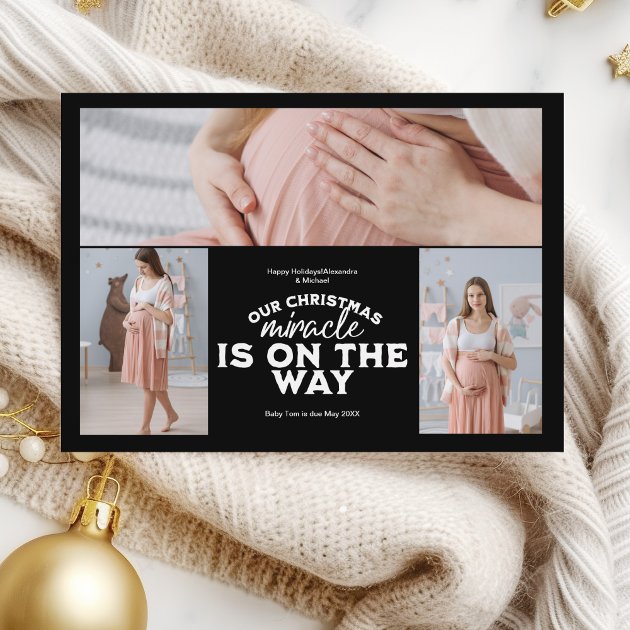Pregnancy christmas card - Pink Dramatic personalized gifts for you 3 photo christmas pregnancy announcement