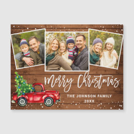 3 PHOTO Christmas Red Truck Greeting Magnetic Card