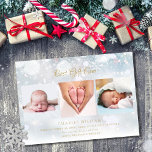 3 Photo Christmas Winter Frost Birth Announcement<br><div class="desc">Share the joy of your baby's first Christmas with these elegant holiday birth announcement cards. Personalise the message,  3 baby photos,  baby name,  birth stats,  and holiday message on a winter frost background. Designed by Thisisnotme©</div>