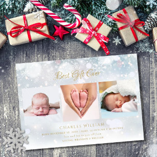 3 Photo Christmas Winter Frost Birth Announcement